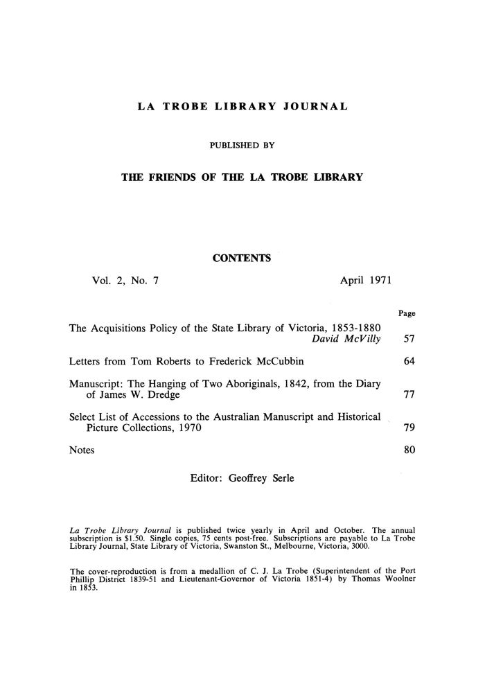 inside front cover - No 7 April 1971