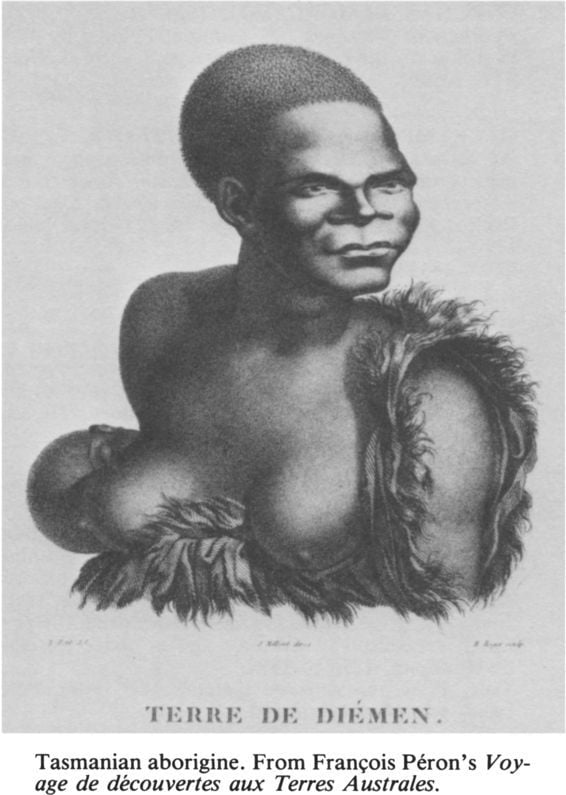 Tasmanian aborigine. From François Péron’s Voyage de découvertes aux Terres Australes [engraving]