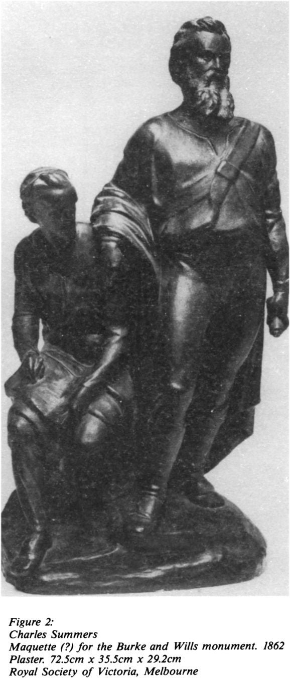 Figure 2: Charles Summers. Maquette (?) for the Burke and Wills monument. 1862. Plaster. 72.5cm x 35.5cm x 29.2cm. Royal Society of Victoria, Melbourne
