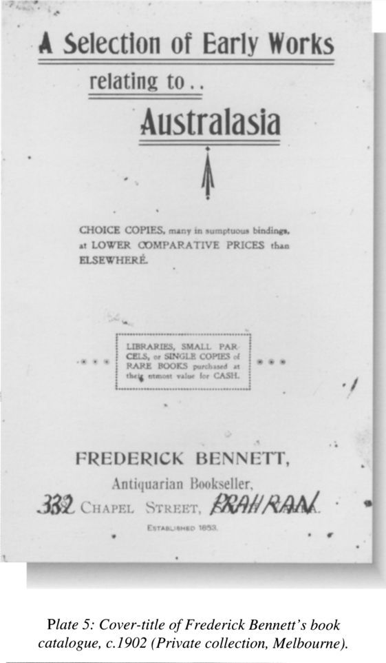 Plate 5: Cover-title of Frederick Bennett’s book catalogue, c.1902 (Private Collection, Melbourne). [cover title page]