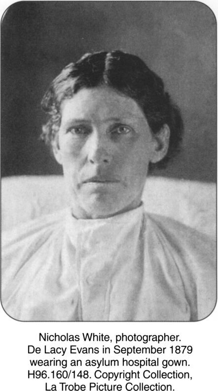 Nicholas White, photographer. De Lacy Evans in September 1879 wearing an asylum hospital gown. H96.160/148. Copyright Collection, La Trobe Picture Collection