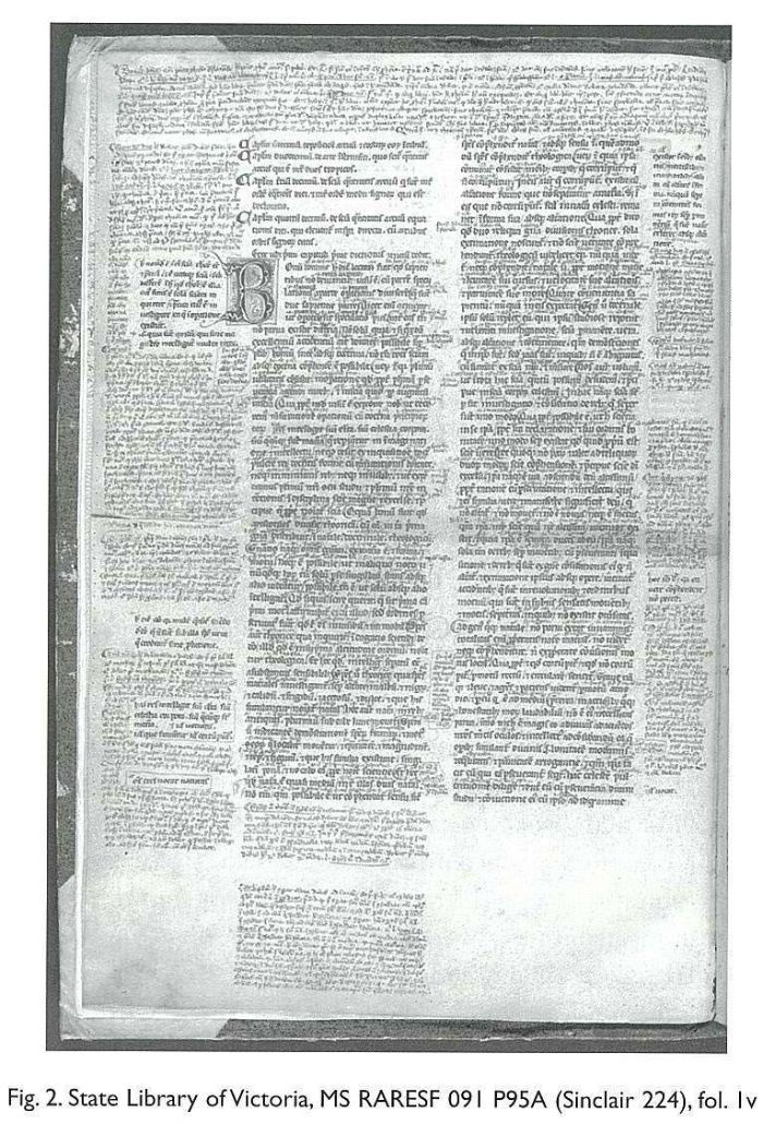 Fig. 2. State Library of Victoria, MS RARESF 091 P95A (Sinclair 224), fol. 1v [manuscript single page of text]