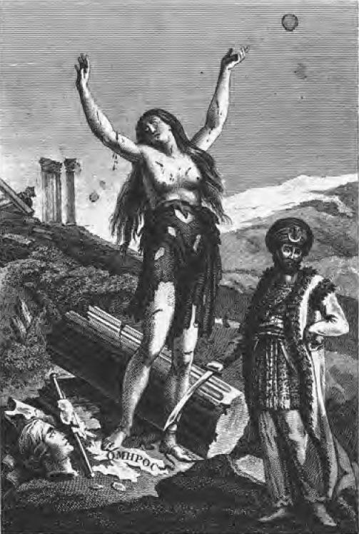 Fig. 6.‘O Miserable me, Doomed to Slavery’, A. Korais, Salpisma Polemisterion. 1801, Frontispiece. [illustrated frontispiece]