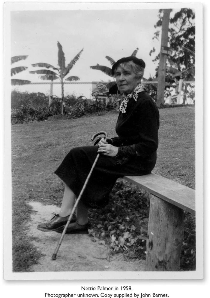 Photograph of Nettie Palmer in 1958. Photographer unknown. Copy supplied by John Barnes. [photograph]