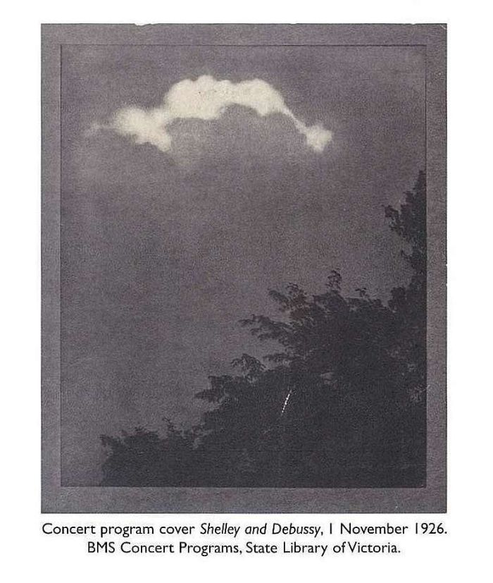 Concert program cover Shelley and Debussy, 1 November 1926. BMS Concert Programs, State Library of Victoria. [illustrated program cover]