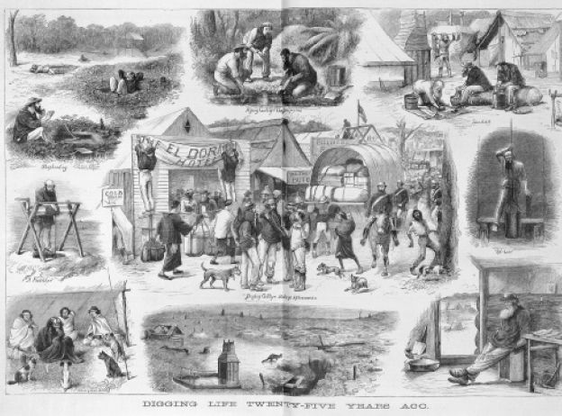 ‘Digging life twenty-five years ago’ Wood engraving, Australasian Sketcher, 20 December 1879 Picture Collection, A/S20/12/79/156-157  [wood engraving]