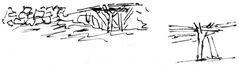 Figure 7 Fishing stage, Moyne River (Robinson journal, 29 April 1841). Courtesy of the Mitchell Collection, State Library of New South Wales. [drawing]