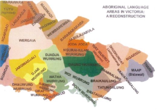 Figure 1 Map of Victoria showing locations of communities participating in the Possum Skin Cloak Project Copyright Regional Arts Victoria. [map]