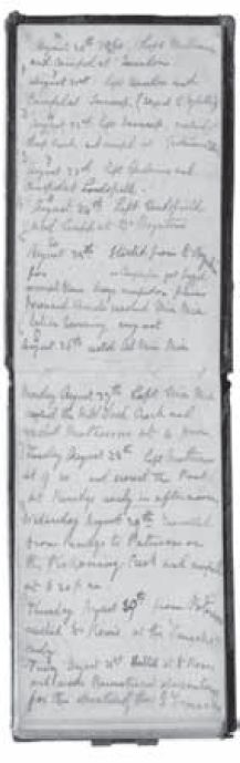 William John Willis, ‘Memorandum book containing miscellaneous observations, calculations and notes’. MS13071 (Box 2083/1e). Covers diary entries from 20 August 1860 – the day of departure from Melbourne – to 30 August 1860 at Dr Rowe’s station on the Terrick Plains north of Bendigo. [diary opening]