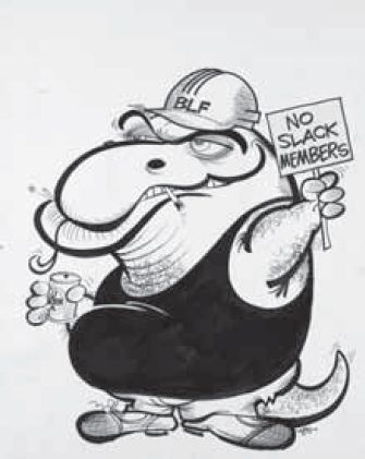 WEG, ‘No Slack Members’, pen and ink, c.1980s. Archive of original artworks . . . for God Bless Goannas (198-). Picture Collection, H2009.164/1-70. [cartoon]