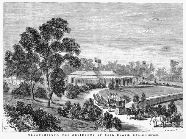 Glenormiston, the Residence of Niel Black, Esq Wood engraving by Frederick Grose (based on illustration by Nicholas Chevalier), Illustrated Australian News, 4 February 1868. [Photograph]